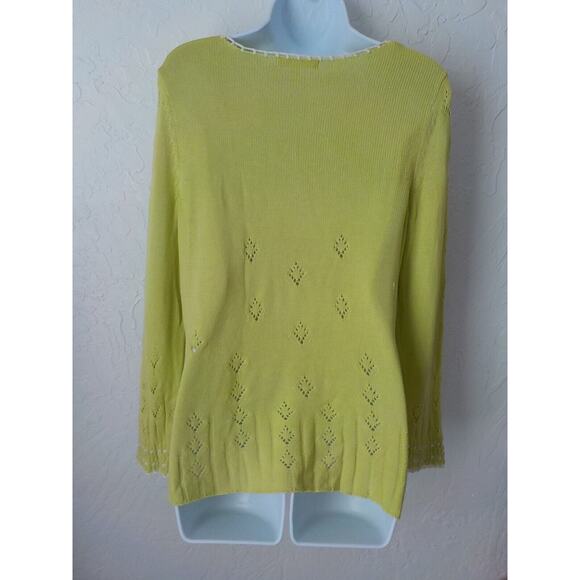 Sigrid Olsen Green Silk Knit V-Neck Sweater Crochet n Ribbon Accent Women Small - Picture 7 of 12